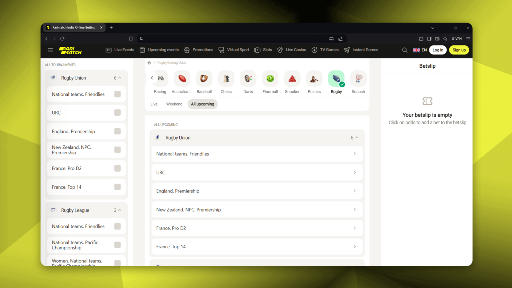 Parimatch is great for rugby betting