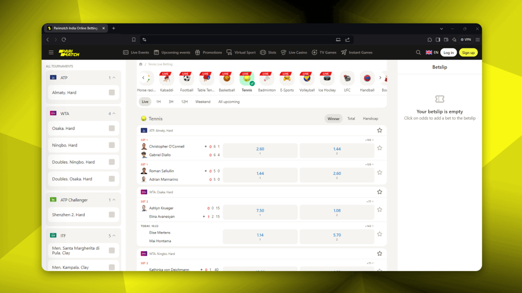 Parimatch is a sportsbook where you can bet on tennis matches