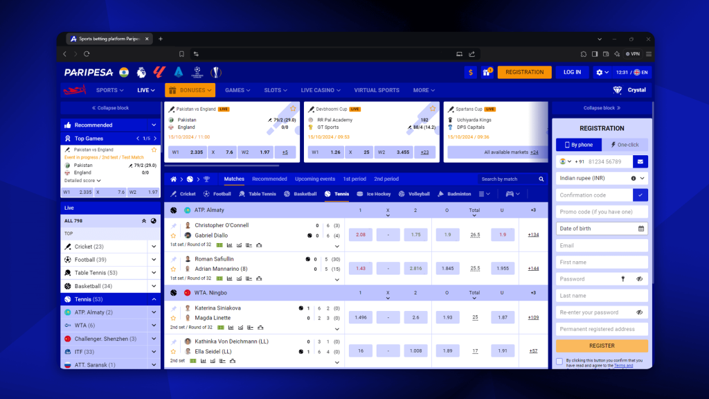 Paripesa is a sportsbook where you can bet on tennis matches