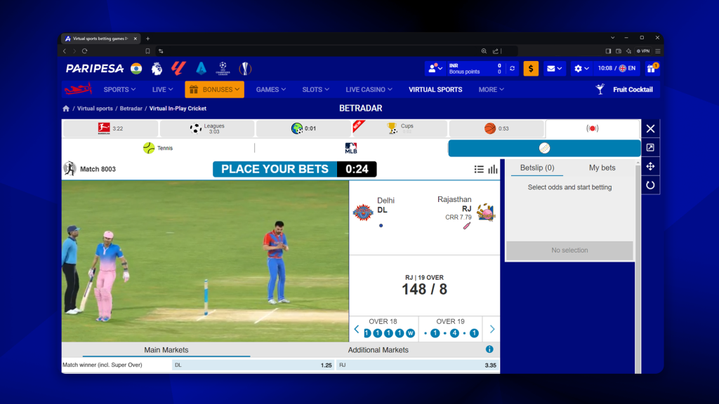 Paripesa is the best bookmaker for betting on virtual cricket