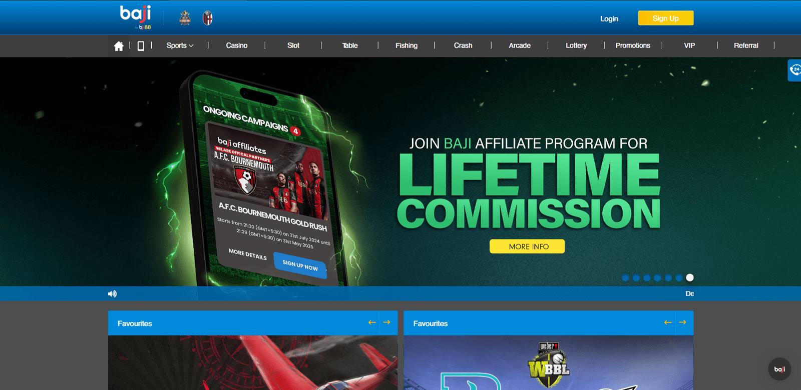 Screenshot of the main page of Baji live bookmaker office