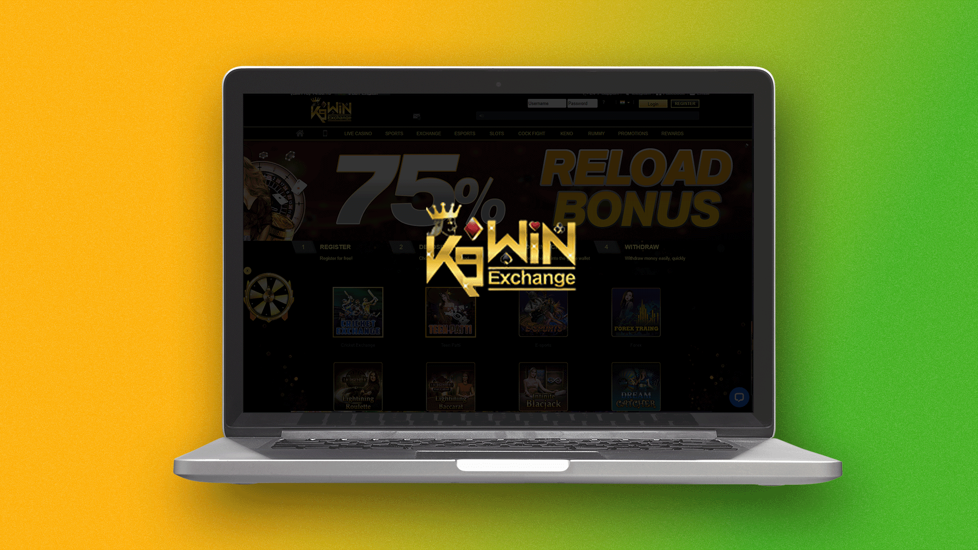 Open the k9win website to log in to your account