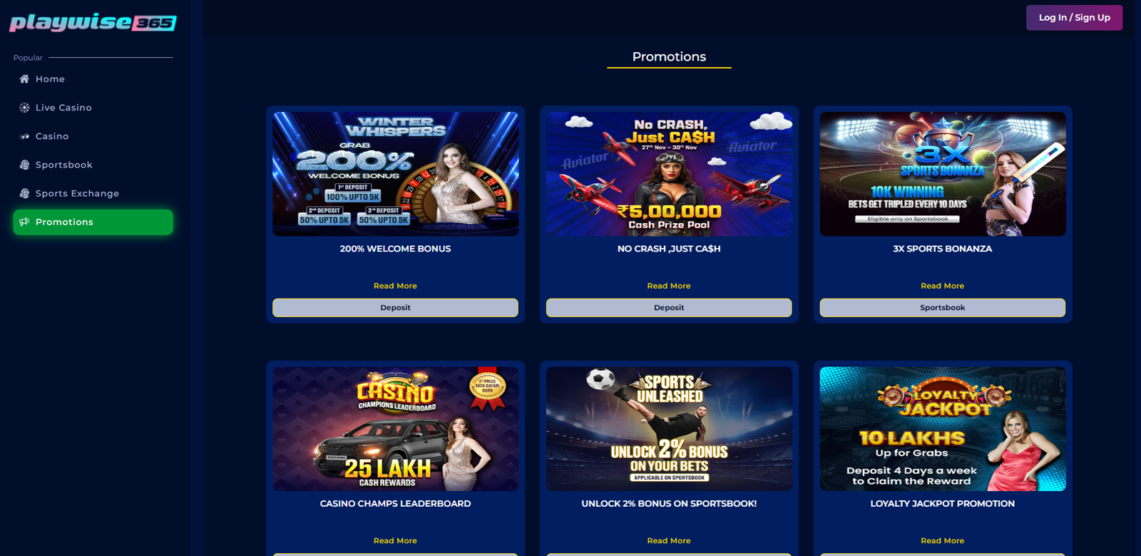 Screenshot of the page with promotions and bonuses on the website of the bookmaker Playwise365