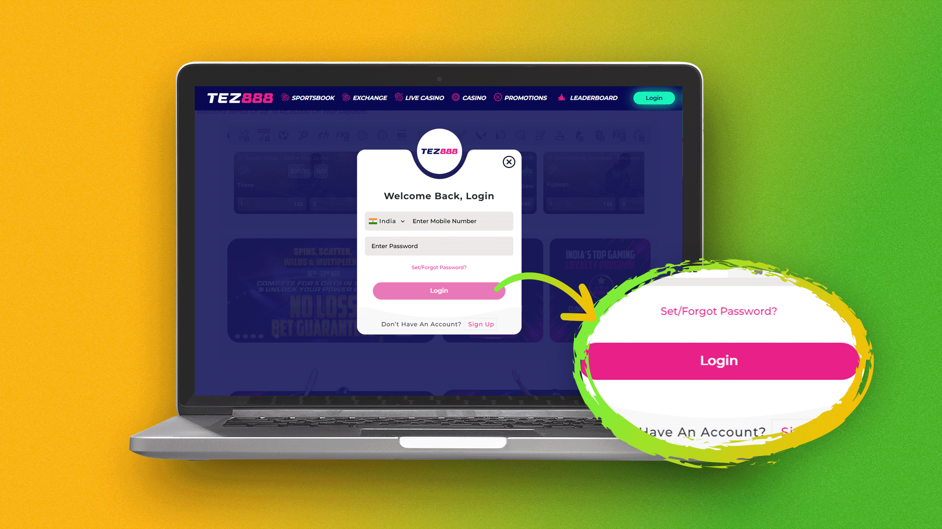 Confirm your login to your Tez888 account for bets