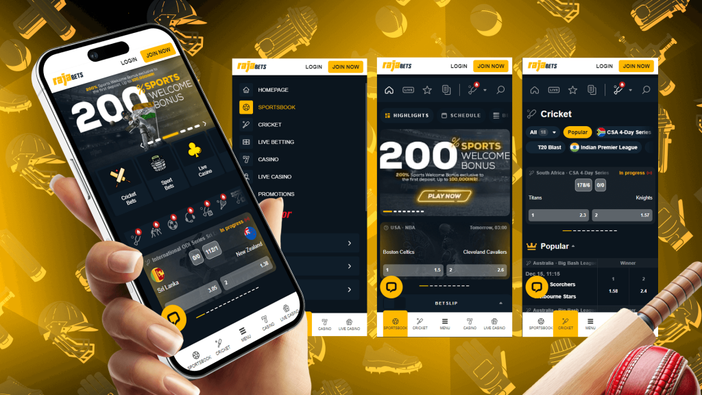 Screenshot of Rajabets mobile app for cricket betting