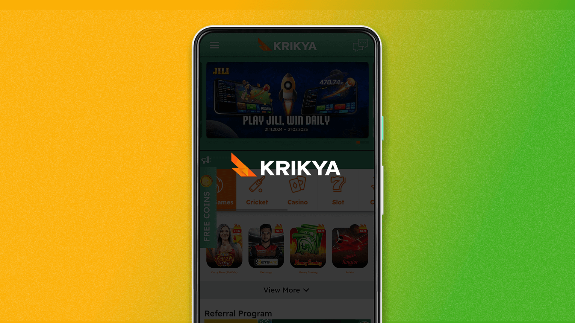 Go to the Krikya website on your Android device to download the mobile app