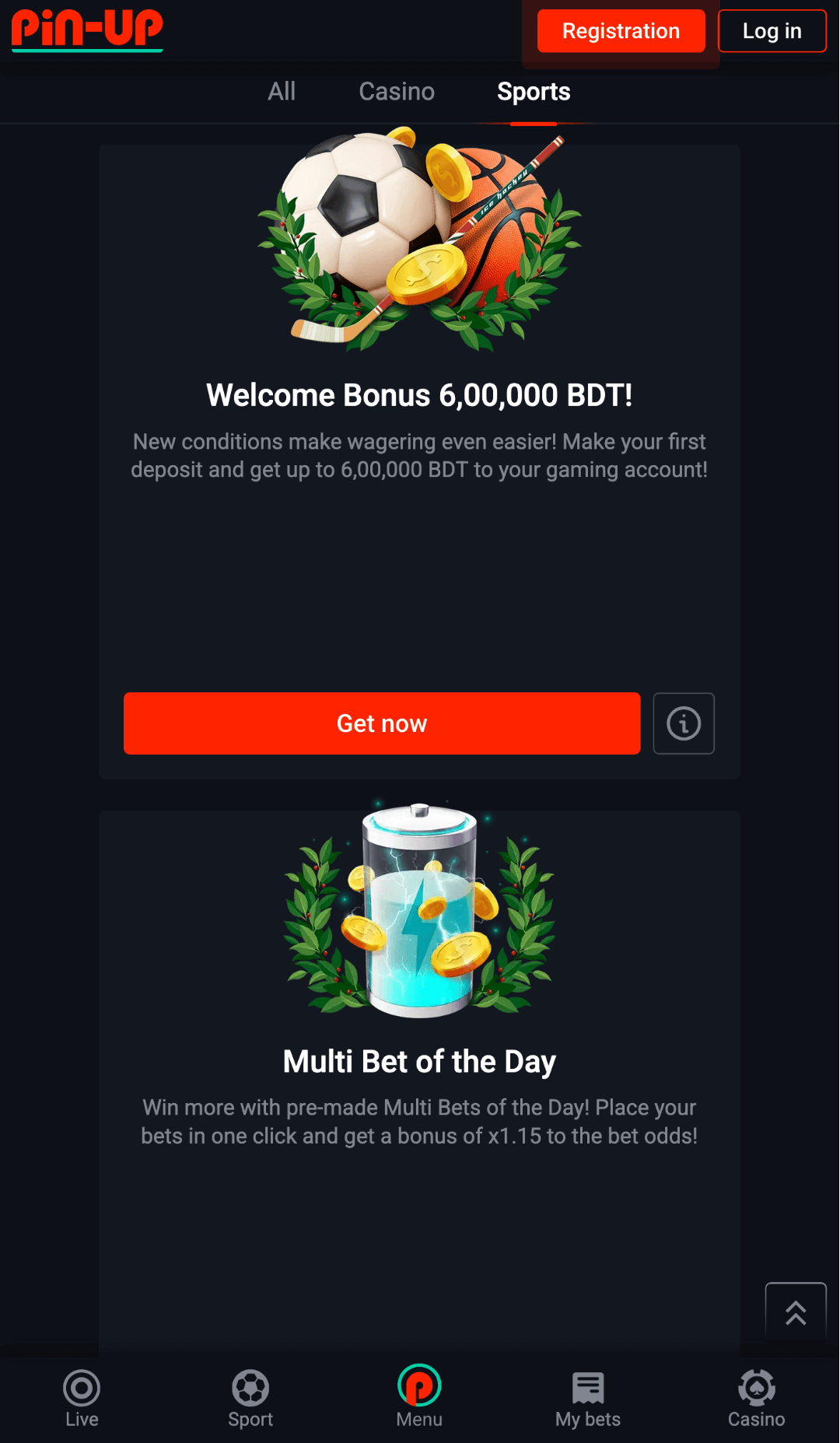 Bonuses are available on the Pin Up app for both new users and current players